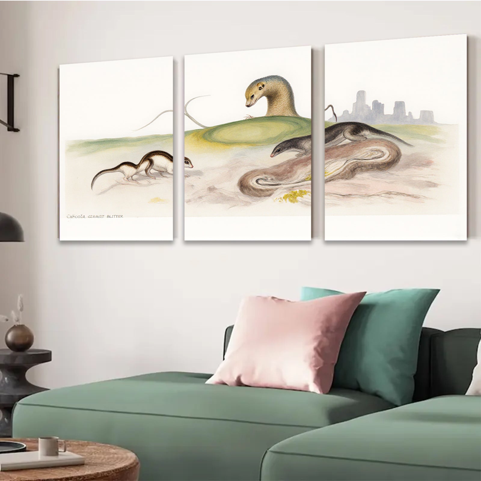 2D flat 1pc Wildlife Illustration Weasels Countryside Scenic Wall Art Home Decor Living Room Bedroom Gallery Wrapped Canvas Prints Modern Farmhouse Style
