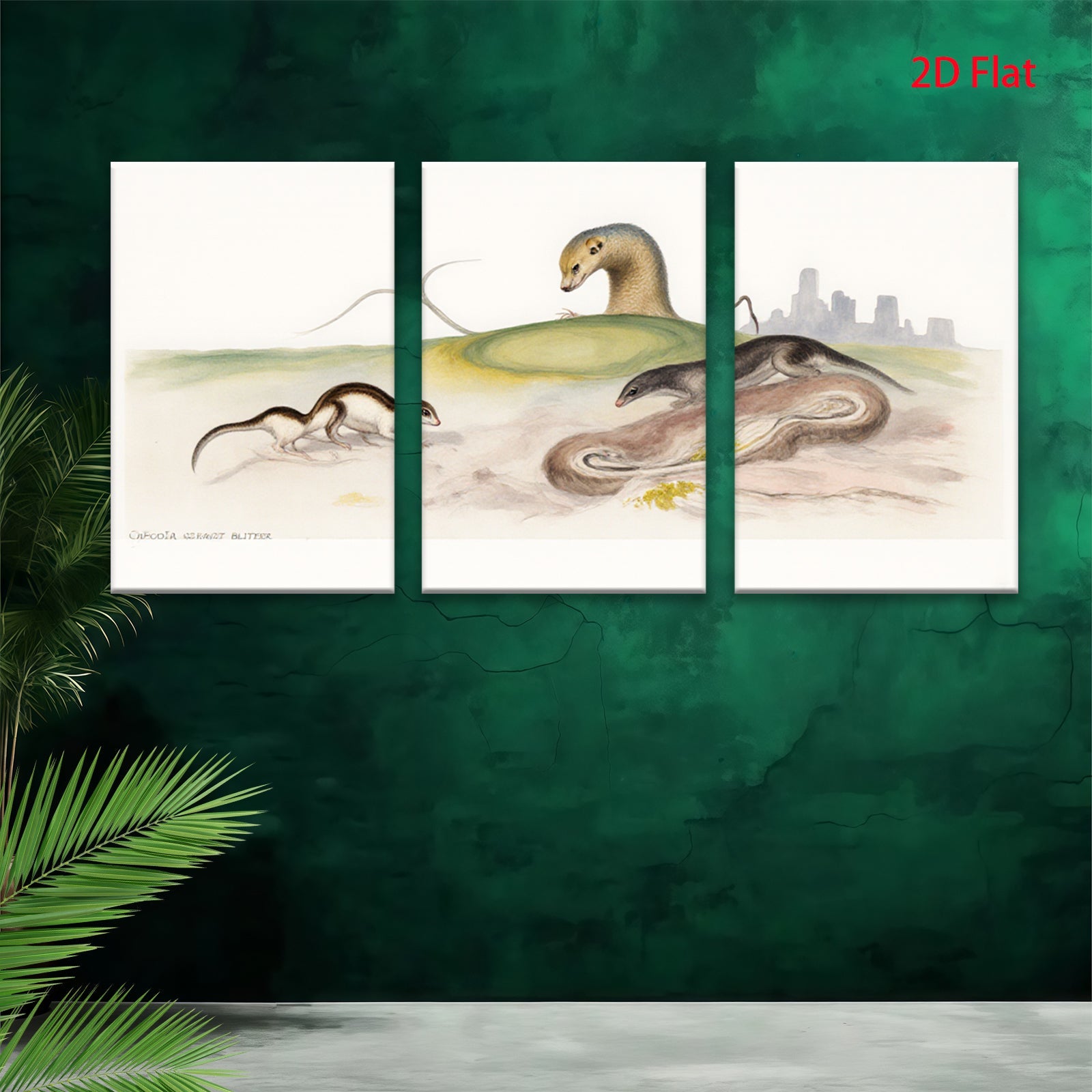 2D flat 1pc Wildlife Illustration Weasels Countryside Scenic Wall Art Home Decor Living Room Bedroom Gallery Wrapped Canvas Prints Modern Farmhouse Style
