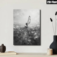 2D flat 1pc Windswept Sailor Dramatic Ocean Canvas Wall Art Coastal Beach Home Decor Living Room Bedroom Modern Farmhouse Style