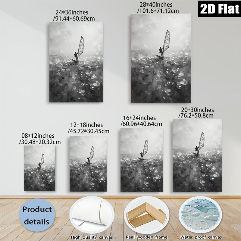 2D flat 1pc Windswept Sailor Dramatic Ocean Canvas Wall Art Coastal Beach Home Decor Living Room Bedroom Modern Farmhouse Style