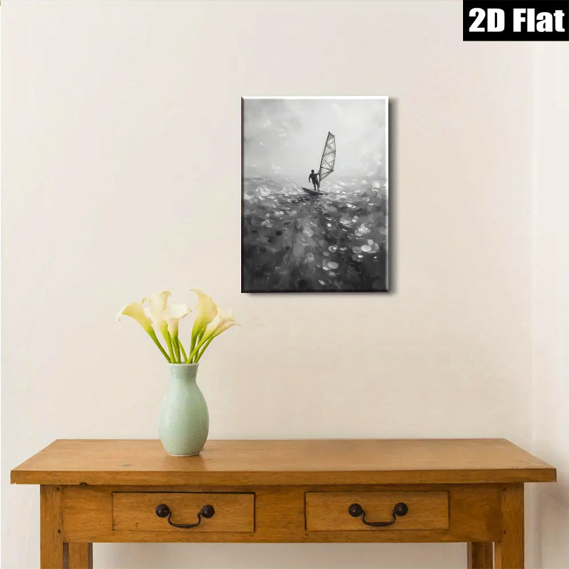 2D flat 1pc Windswept Sailor Dramatic Ocean Canvas Wall Art Coastal Beach Home Decor Living Room Bedroom Modern Farmhouse Style