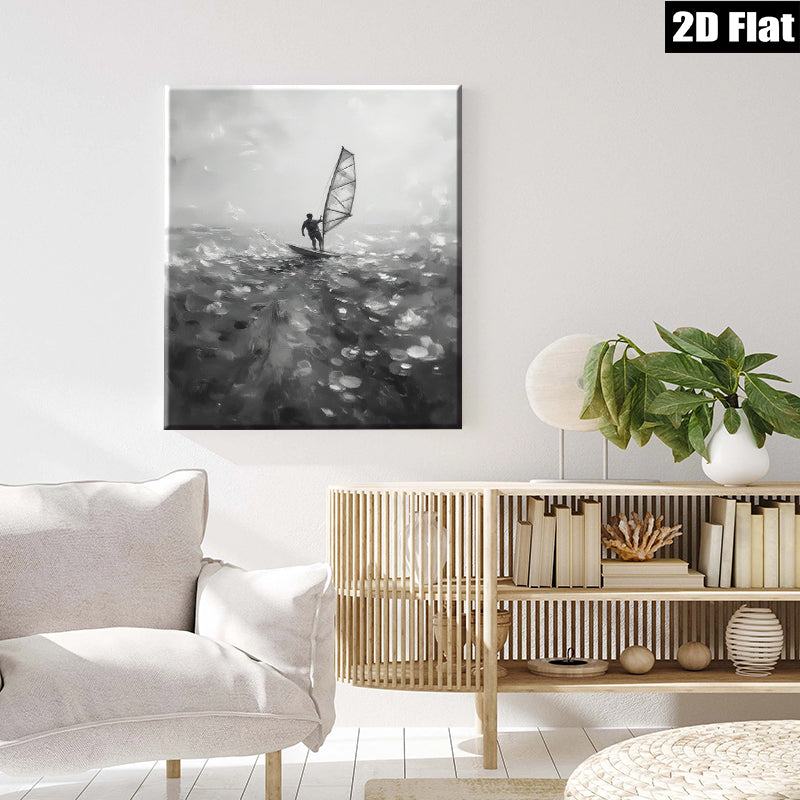 2D flat 1pc Windswept Sailor Dramatic Ocean Canvas Wall Art Coastal Beach Home Decor Living Room Bedroom Modern Farmhouse Style