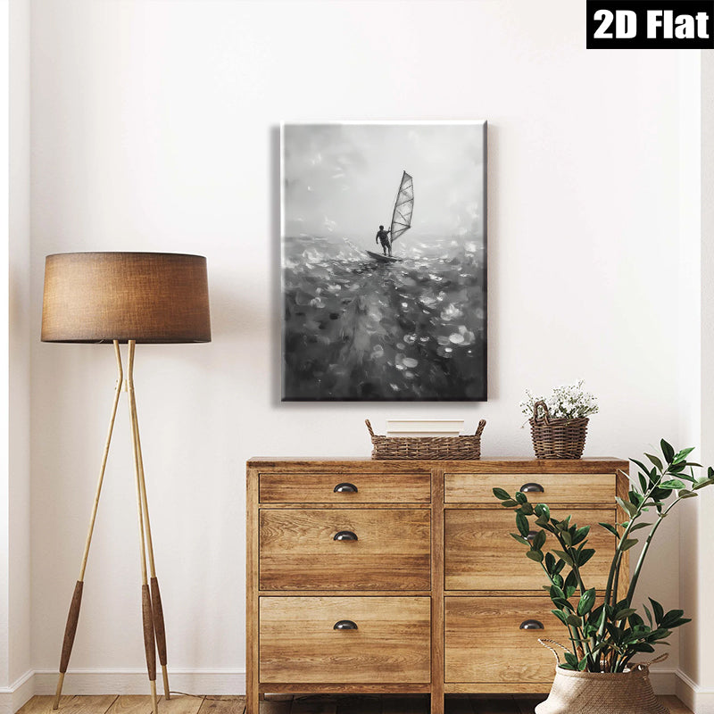 2D flat 1pc Windswept Sailor Dramatic Ocean Canvas Wall Art Coastal Beach Home Decor Living Room Bedroom Modern Farmhouse Style