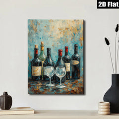 2D flat 1pc Wine Bottles Still Life Painting for Dining Room Bar Kitchen Home Decor Wall Art Canvas Prints Modern Farmhouse Style