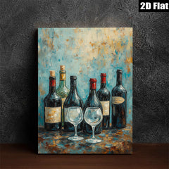 2D flat 1pc Wine Bottles Still Life Painting for Dining Room Bar Kitchen Home Decor Wall Art Canvas Prints Modern Farmhouse Style