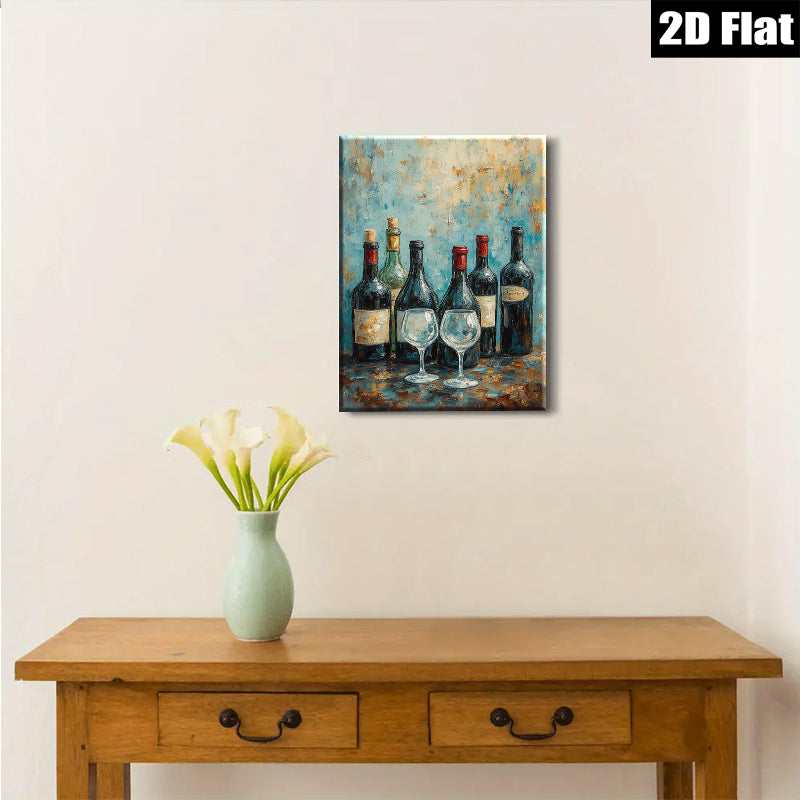 2D flat 1pc Wine Bottles Still Life Painting for Dining Room Bar Kitchen Home Decor Wall Art Canvas Prints Modern Farmhouse Style