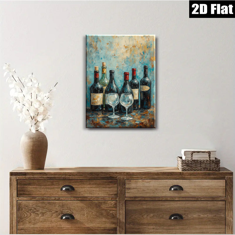 2D flat 1pc Wine Bottles Still Life Painting for Dining Room Bar Kitchen Home Decor Wall Art Canvas Prints Modern Farmhouse Style