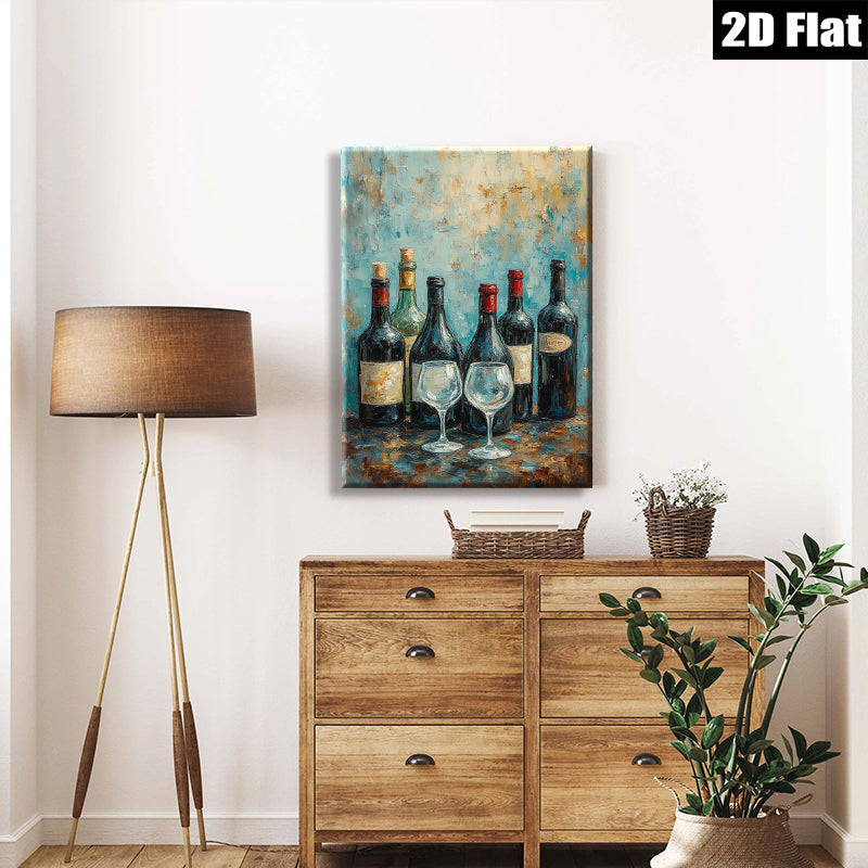 2D flat 1pc Wine Bottles Still Life Painting for Dining Room Bar Kitchen Home Decor Wall Art Canvas Prints Modern Farmhouse Style