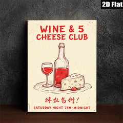2D flat 1pc Wine Cheese Still Life Painting Modern Farmhouse Kitchen Decor Rustic Dining Room Wall Art Gallery Wrapped Canvas Prints for Living Room Bedroom Bar