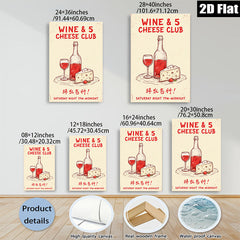 2D flat 1pc Wine Cheese Still Life Painting Modern Farmhouse Kitchen Decor Rustic Dining Room Wall Art Gallery Wrapped Canvas Prints for Living Room Bedroom Bar