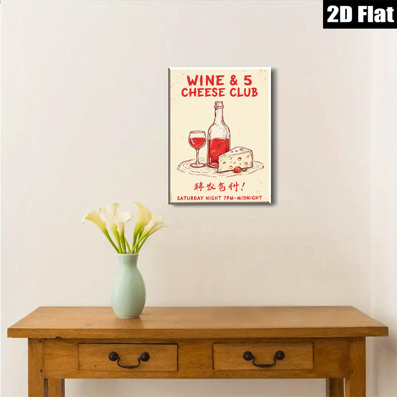 2D flat 1pc Wine Cheese Still Life Painting Modern Farmhouse Kitchen Decor Rustic Dining Room Wall Art Gallery Wrapped Canvas Prints for Living Room Bedroom Bar