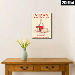 2D flat 1pc Wine Cheese Still Life Painting Modern Farmhouse Kitchen Decor Rustic Dining Room Wall Art Gallery Wrapped Canvas Prints for Living Room Bedroom Bar