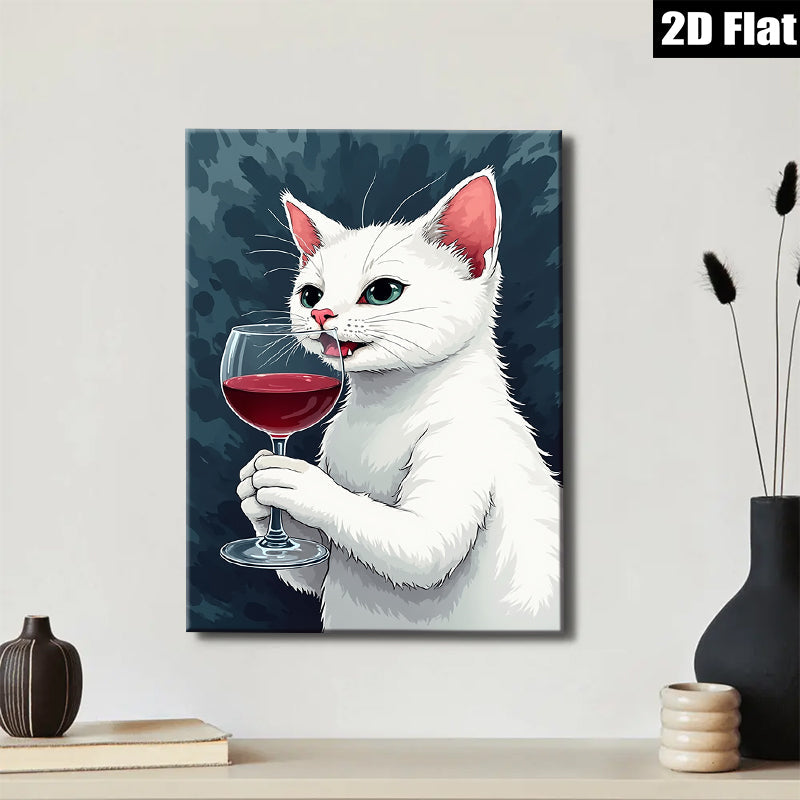2D flat 1pc Wine Loving Cat Portrait Wall Art Decor Living Room Bedroom Modern Farmhouse Gallery Wrapped Canvas Prints Ready to Hang