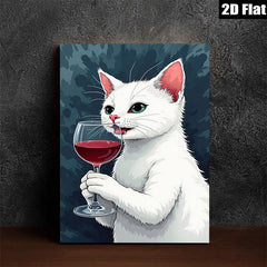 2D flat 1pc Wine Loving Cat Portrait Wall Art Decor Living Room Bedroom Modern Farmhouse Gallery Wrapped Canvas Prints Ready to Hang