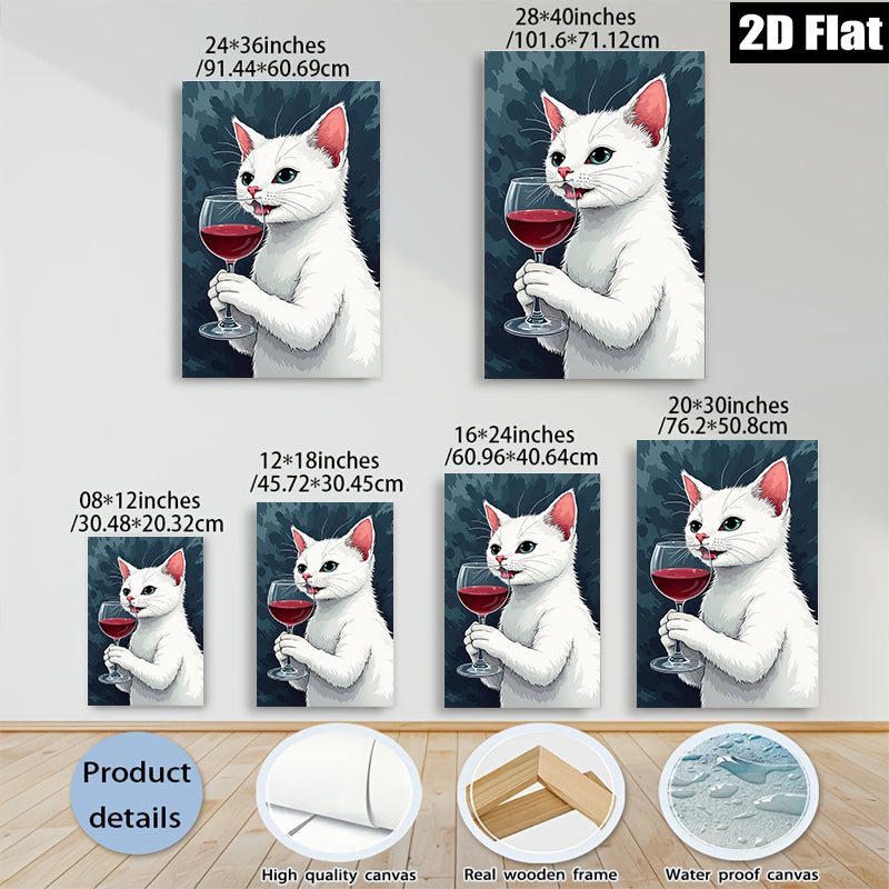 2D flat 1pc Wine Loving Cat Portrait Wall Art Decor Living Room Bedroom Modern Farmhouse Gallery Wrapped Canvas Prints Ready to Hang