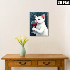 2D flat 1pc Wine Loving Cat Portrait Wall Art Decor Living Room Bedroom Modern Farmhouse Gallery Wrapped Canvas Prints Ready to Hang