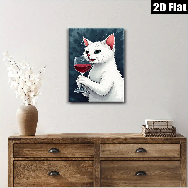 2D flat 1pc Wine Loving Cat Portrait Wall Art Decor Living Room Bedroom Modern Farmhouse Gallery Wrapped Canvas Prints Ready to Hang