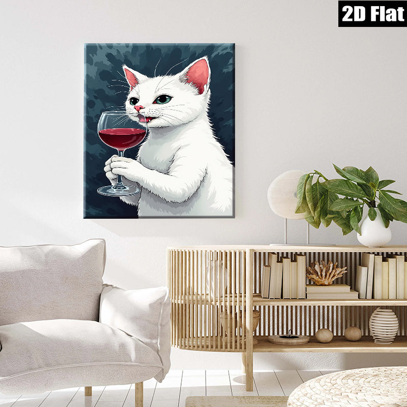 2D flat 1pc Wine Loving Cat Portrait Wall Art Decor Living Room Bedroom Modern Farmhouse Gallery Wrapped Canvas Prints Ready to Hang