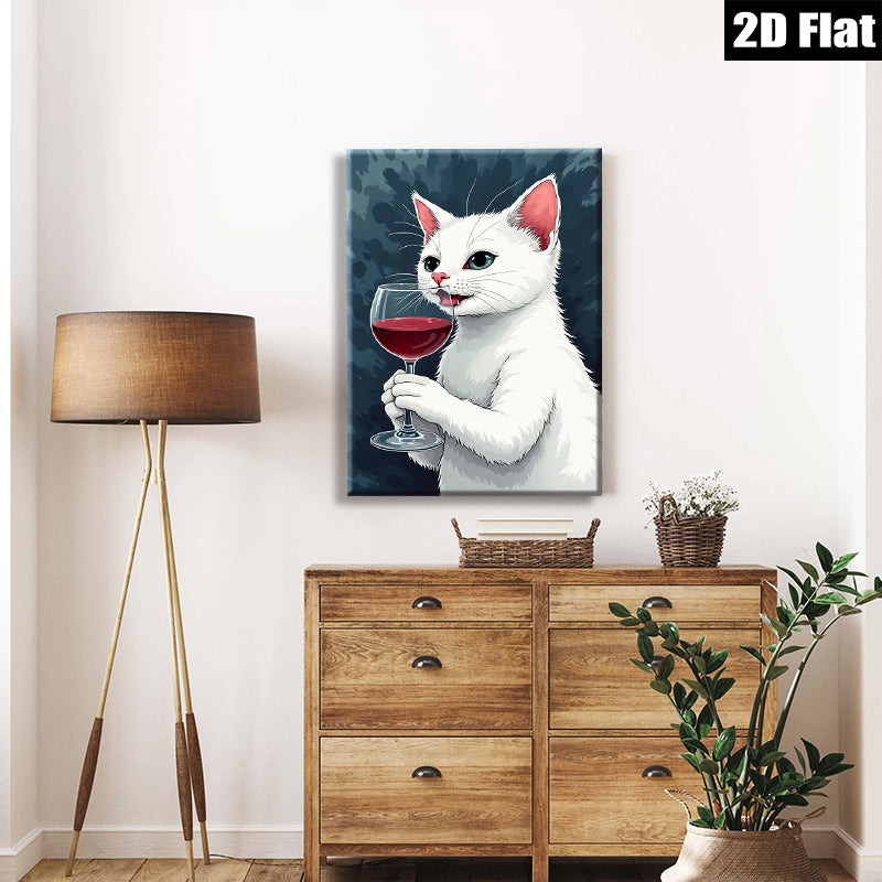2D flat 1pc Wine Loving Cat Portrait Wall Art Decor Living Room Bedroom Modern Farmhouse Gallery Wrapped Canvas Prints Ready to Hang