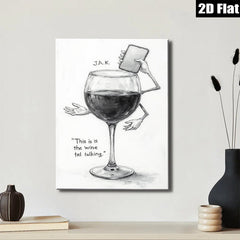 2D flat 1pc Wine glass chats on phone modern wall art for living room bedroom decor farmhouse style canvas prints cozy home gifts