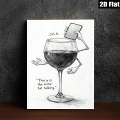 2D flat 1pc Wine glass chats on phone modern wall art for living room bedroom decor farmhouse style canvas prints cozy home gifts