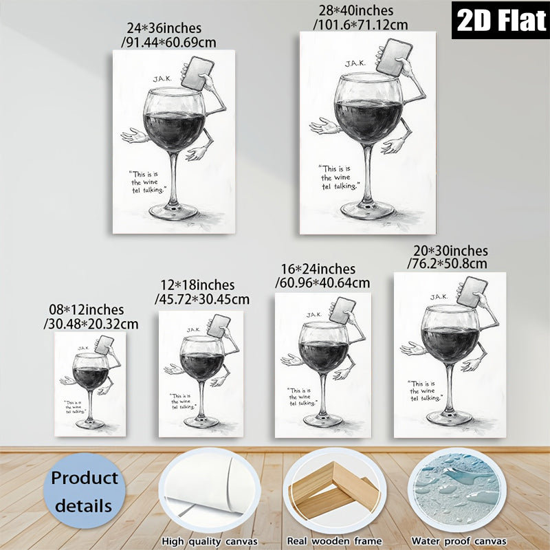 2D flat 1pc Wine glass chats on phone modern wall art for living room bedroom decor farmhouse style canvas prints cozy home gifts