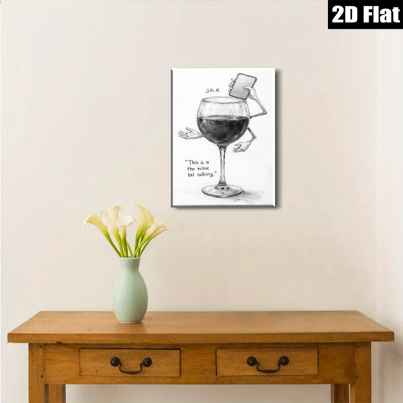 2D flat 1pc Wine glass chats on phone modern wall art for living room bedroom decor farmhouse style canvas prints cozy home gifts