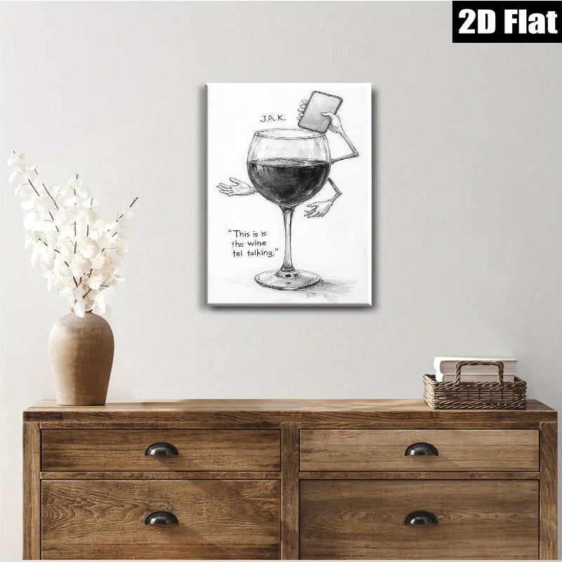 2D flat 1pc Wine glass chats on phone modern wall art for living room bedroom decor farmhouse style canvas prints cozy home gifts