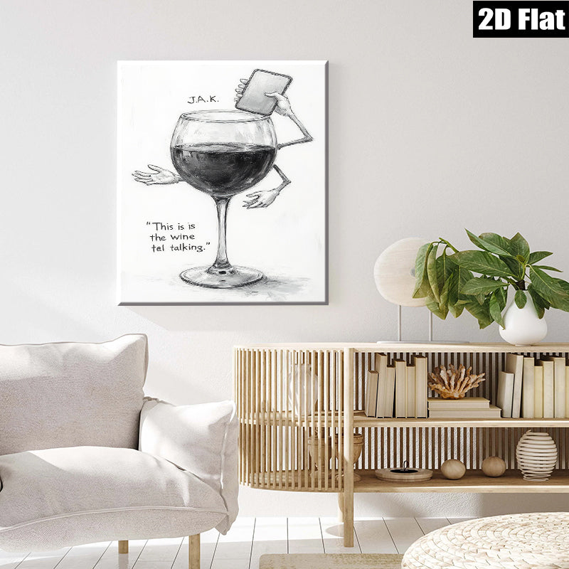 2D flat 1pc Wine glass chats on phone modern wall art for living room bedroom decor farmhouse style canvas prints cozy home gifts