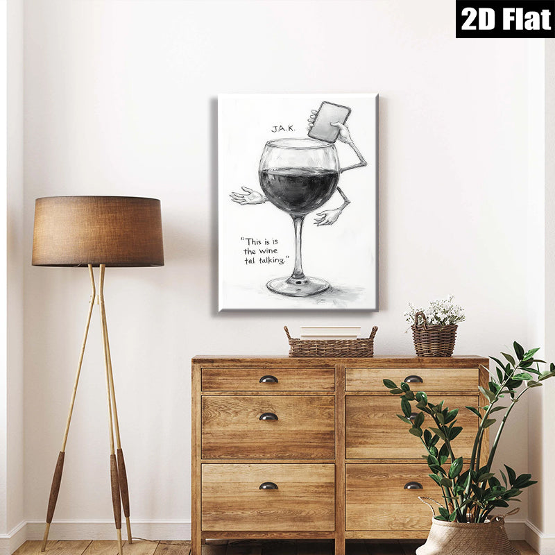 2D flat 1pc Wine glass chats on phone modern wall art for living room bedroom decor farmhouse style canvas prints cozy home gifts