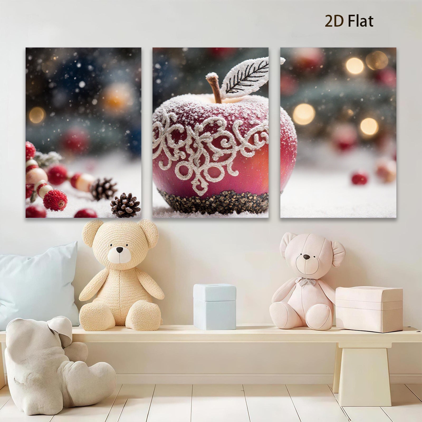 2D flat 1pc Winter Apple Delight Festive Holiday Wall Art Canvas Prints Living Room Bedroom Decor Farmhouse Style Modern Minimalist Artwork