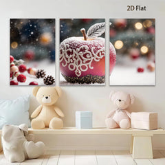 2D flat 1pc Winter Apple Delight Festive Holiday Wall Art Canvas Prints Living Room Bedroom Decor Farmhouse Style Modern Minimalist Artwork