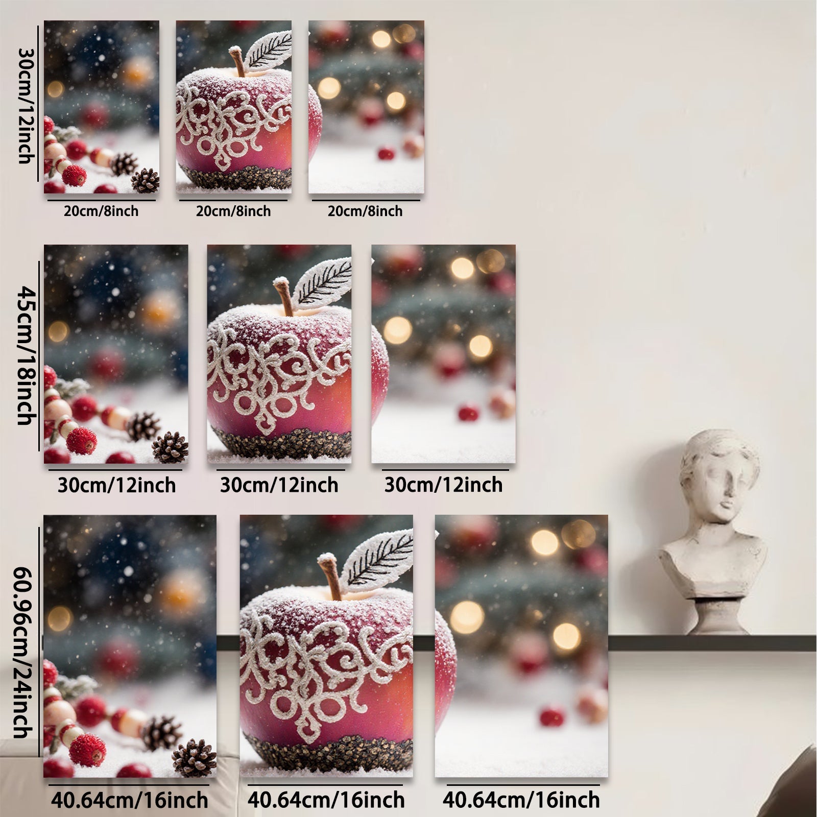 2D flat 1pc Winter Apple Delight Festive Holiday Wall Art Canvas Prints Living Room Bedroom Decor Farmhouse Style Modern Minimalist Artwork