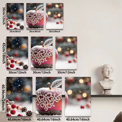 2D flat 1pc Winter Apple Delight Festive Holiday Wall Art Canvas Prints Living Room Bedroom Decor Farmhouse Style Modern Minimalist Artwork