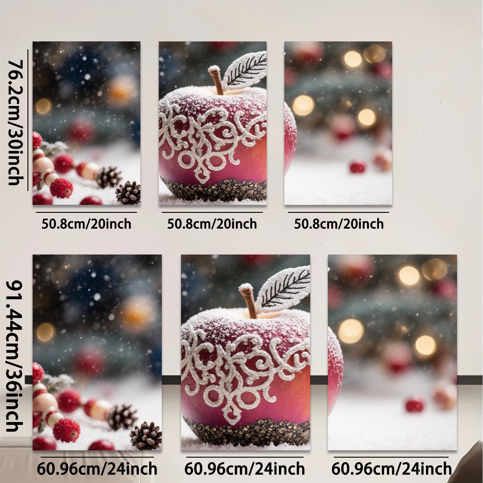 2D flat 1pc Winter Apple Delight Festive Holiday Wall Art Canvas Prints Living Room Bedroom Decor Farmhouse Style Modern Minimalist Artwork