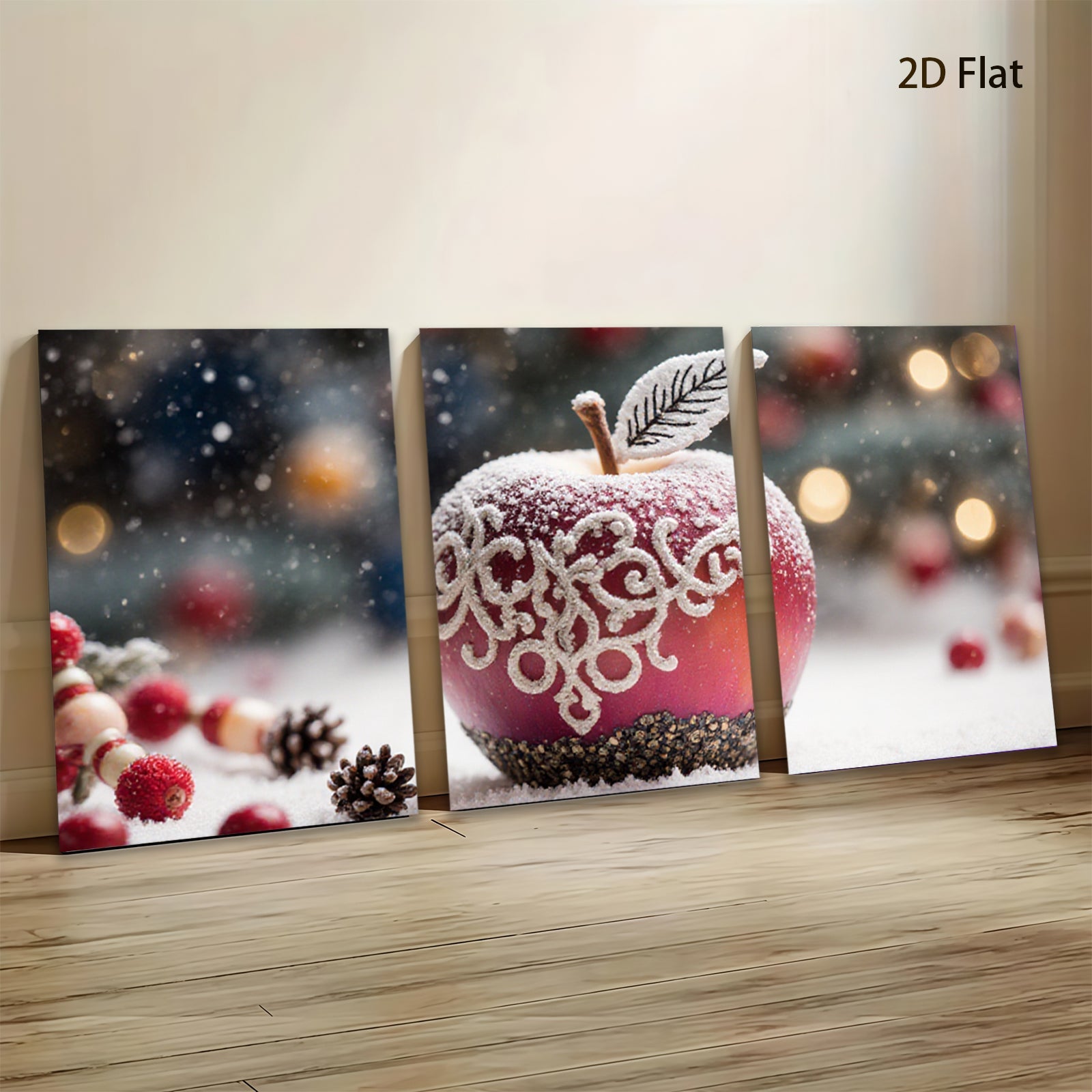 2D flat 1pc Winter Apple Delight Festive Holiday Wall Art Canvas Prints Living Room Bedroom Decor Farmhouse Style Modern Minimalist Artwork