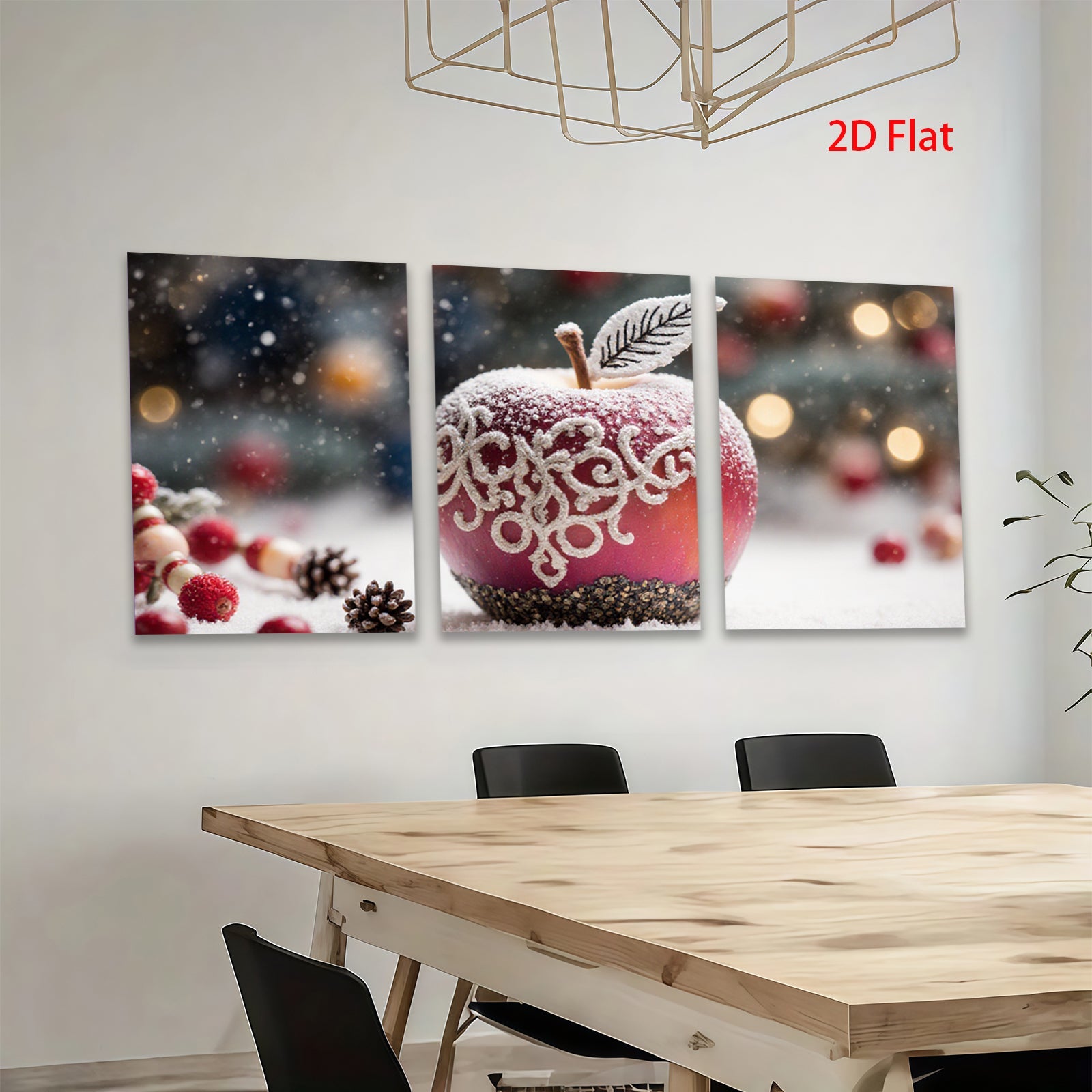 2D flat 1pc Winter Apple Delight Festive Holiday Wall Art Canvas Prints Living Room Bedroom Decor Farmhouse Style Modern Minimalist Artwork