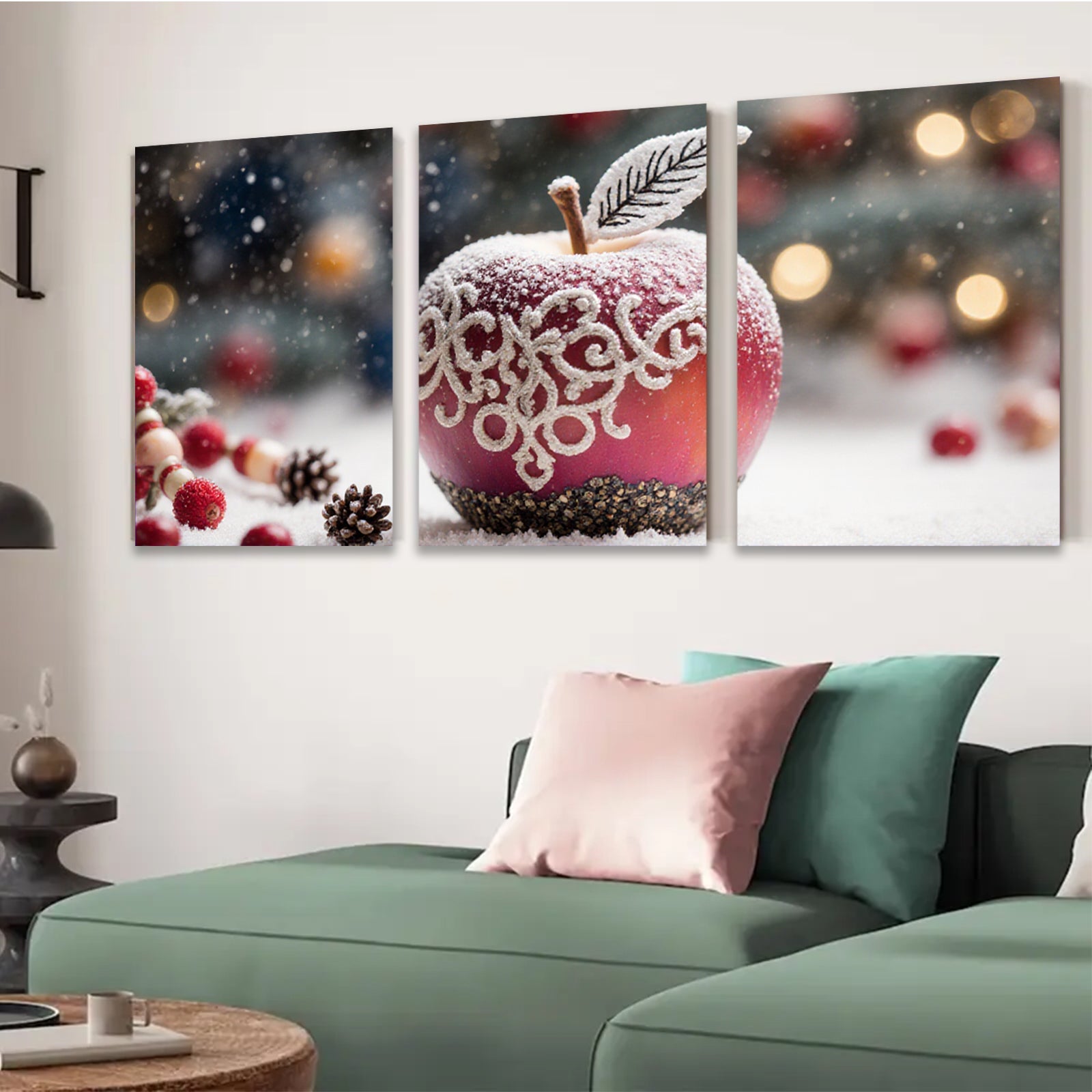 2D flat 1pc Winter Apple Delight Festive Holiday Wall Art Canvas Prints Living Room Bedroom Decor Farmhouse Style Modern Minimalist Artwork