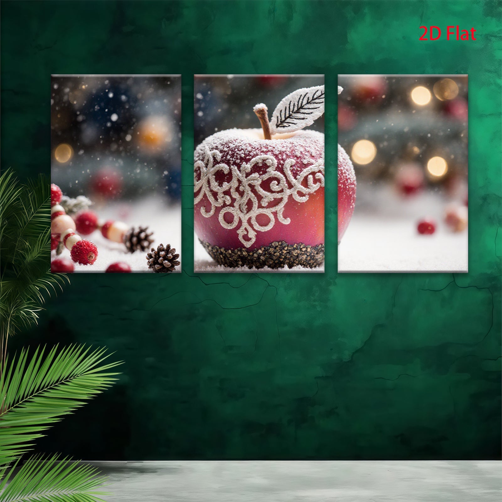 2D flat 1pc Winter Apple Delight Festive Holiday Wall Art Canvas Prints Living Room Bedroom Decor Farmhouse Style Modern Minimalist Artwork