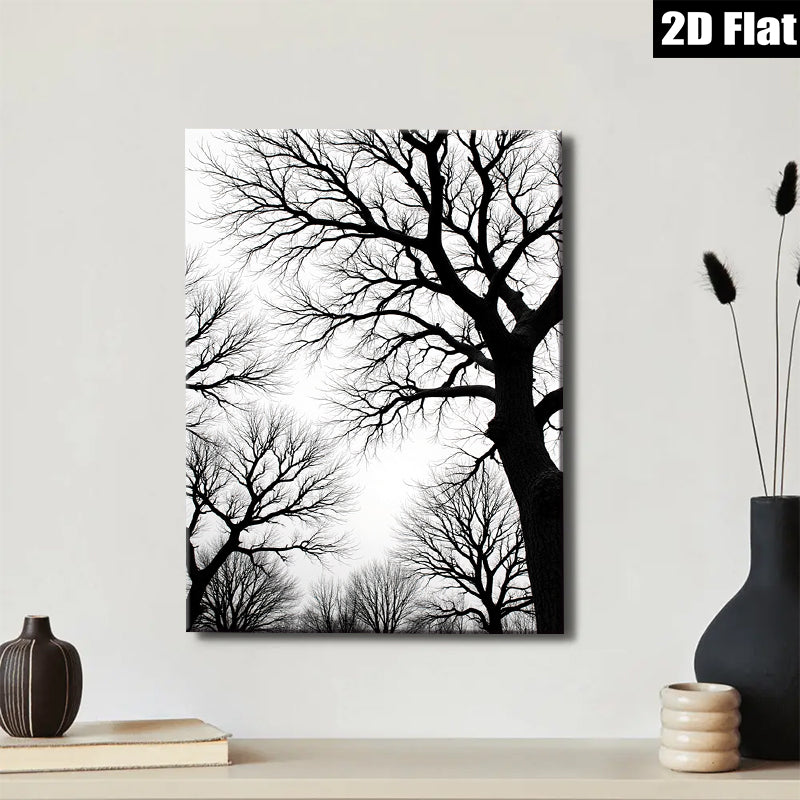 2D flat 1pc Winter Bare Tree Branches Silhouettes Cozy Farmhouse Wall Decor Living Room Bedroom Canvas Prints Modern Gallery Wrapped Art Coastal Aesthetic