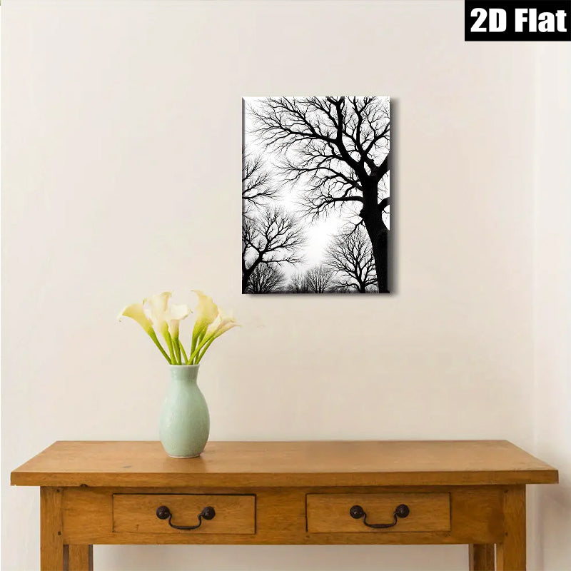 2D flat 1pc Winter Bare Tree Branches Silhouettes Cozy Farmhouse Wall Decor Living Room Bedroom Canvas Prints Modern Gallery Wrapped Art Coastal Aesthetic