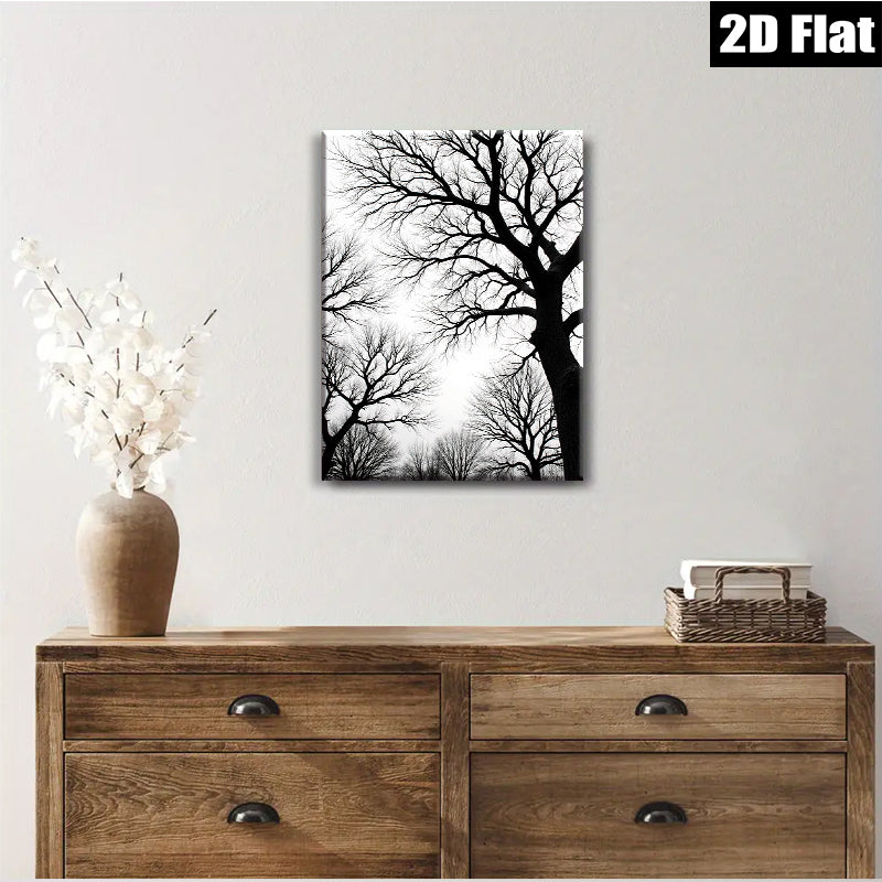 2D flat 1pc Winter Bare Tree Branches Silhouettes Cozy Farmhouse Wall Decor Living Room Bedroom Canvas Prints Modern Gallery Wrapped Art Coastal Aesthetic