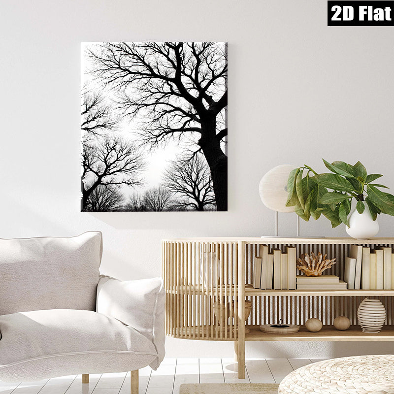 2D flat 1pc Winter Bare Tree Branches Silhouettes Cozy Farmhouse Wall Decor Living Room Bedroom Canvas Prints Modern Gallery Wrapped Art Coastal Aesthetic