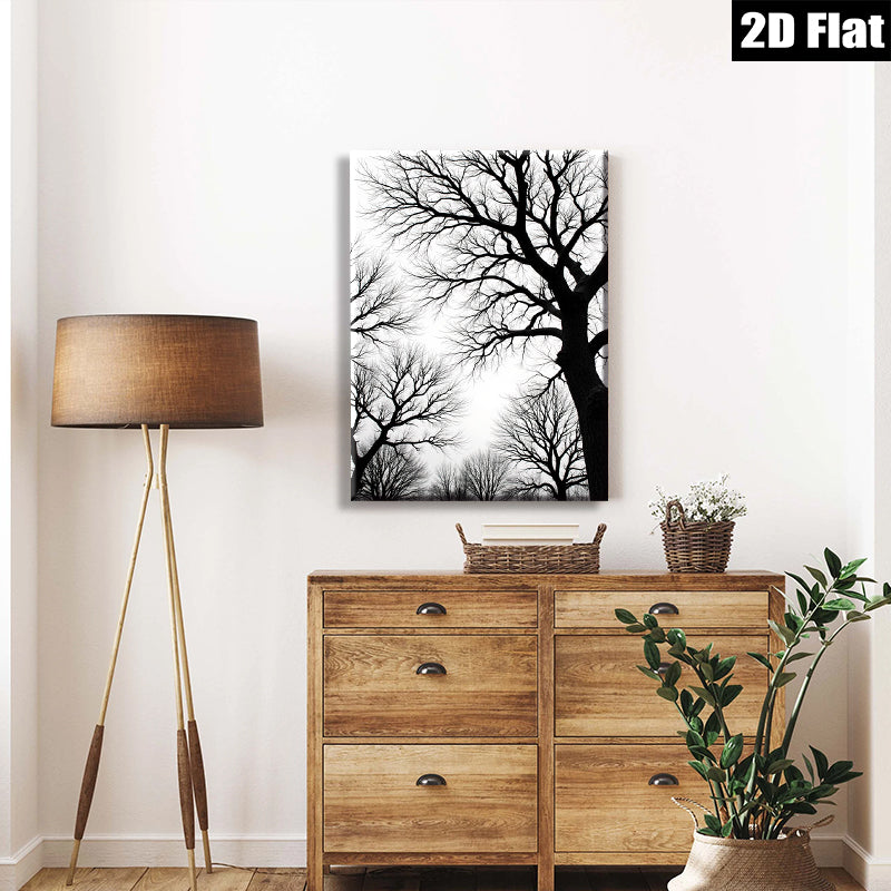 2D flat 1pc Winter Bare Tree Branches Silhouettes Cozy Farmhouse Wall Decor Living Room Bedroom Canvas Prints Modern Gallery Wrapped Art Coastal Aesthetic