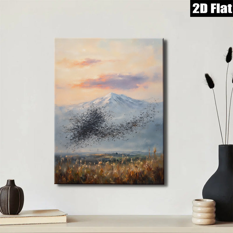 2D flat 1pc Winter Birds Fly Over Snowcapped Mountain Farmhouse Wall Decor Living Room Bedroom Gallery Wrapped Canvas Prints Modern Art Rustic Chic Home Office