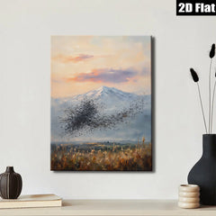 2D flat 1pc Winter Birds Fly Over Snowcapped Mountain Farmhouse Wall Decor Living Room Bedroom Gallery Wrapped Canvas Prints Modern Art Rustic Chic Home Office