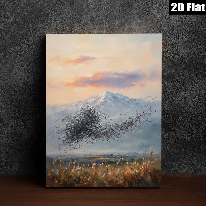 2D flat 1pc Winter Birds Fly Over Snowcapped Mountain Farmhouse Wall Decor Living Room Bedroom Gallery Wrapped Canvas Prints Modern Art Rustic Chic Home Office