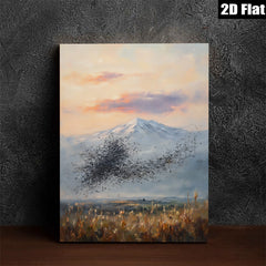 2D flat 1pc Winter Birds Fly Over Snowcapped Mountain Farmhouse Wall Decor Living Room Bedroom Gallery Wrapped Canvas Prints Modern Art Rustic Chic Home Office