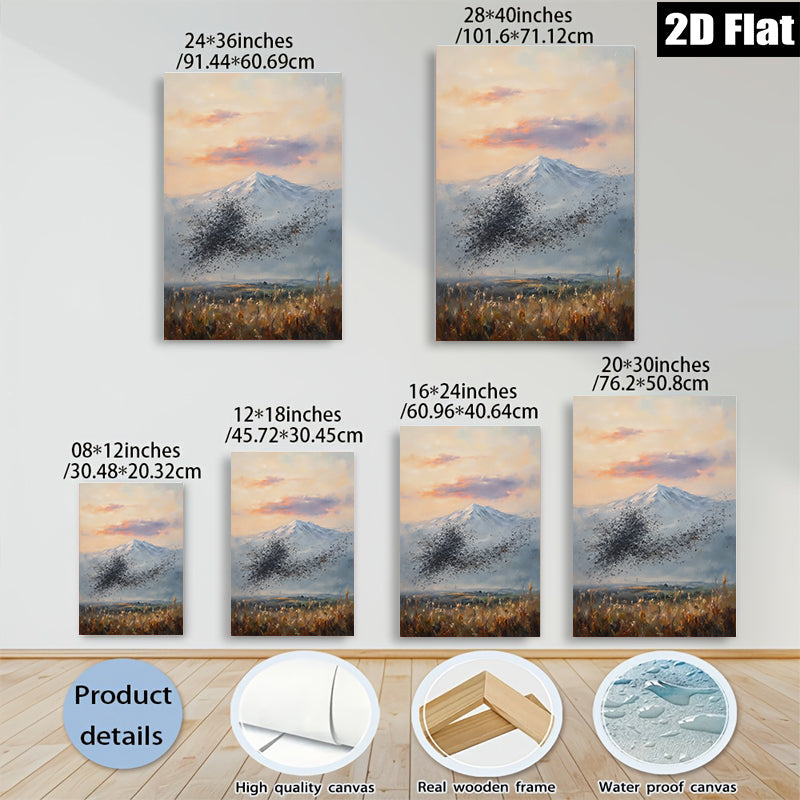 2D flat 1pc Winter Birds Fly Over Snowcapped Mountain Farmhouse Wall Decor Living Room Bedroom Gallery Wrapped Canvas Prints Modern Art Rustic Chic Home Office