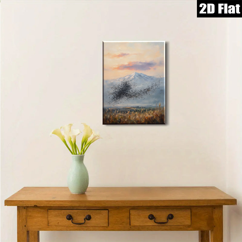 2D flat 1pc Winter Birds Fly Over Snowcapped Mountain Farmhouse Wall Decor Living Room Bedroom Gallery Wrapped Canvas Prints Modern Art Rustic Chic Home Office